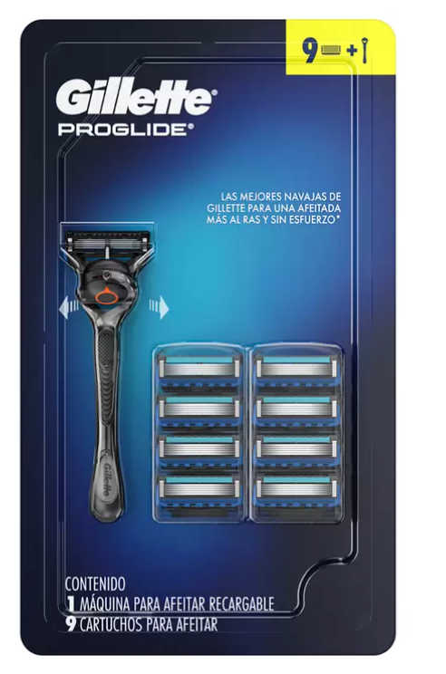 Gillette Proglide Máquina Para Afeitar Recargable + 9 Repuestos Para Afeitar - .