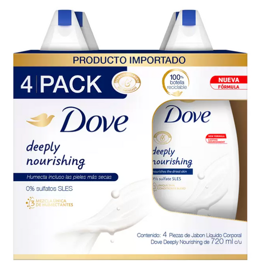 Dove Jabón Corporal Líquido 4 pzas de 720 ml - .