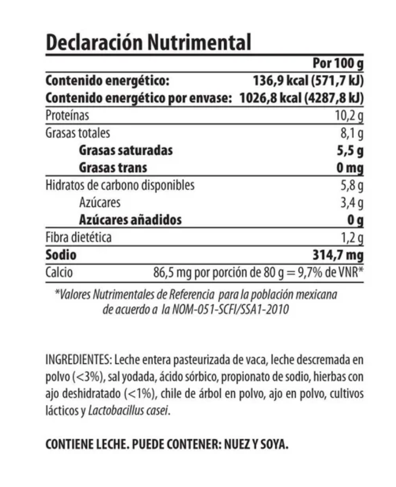 Jocoque Seco Finaggio con Finas Hierbas y Ajo 750 g - .