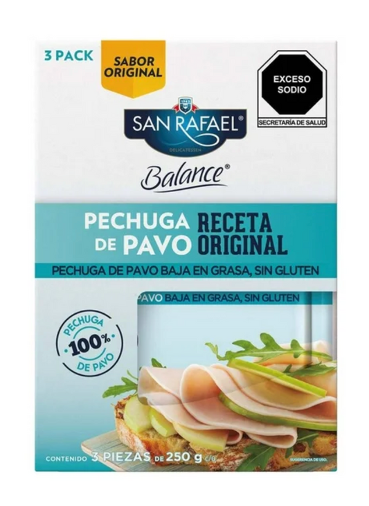 Pechuga de Pavo San Rafael Balance 3 pzas de 250 g - .