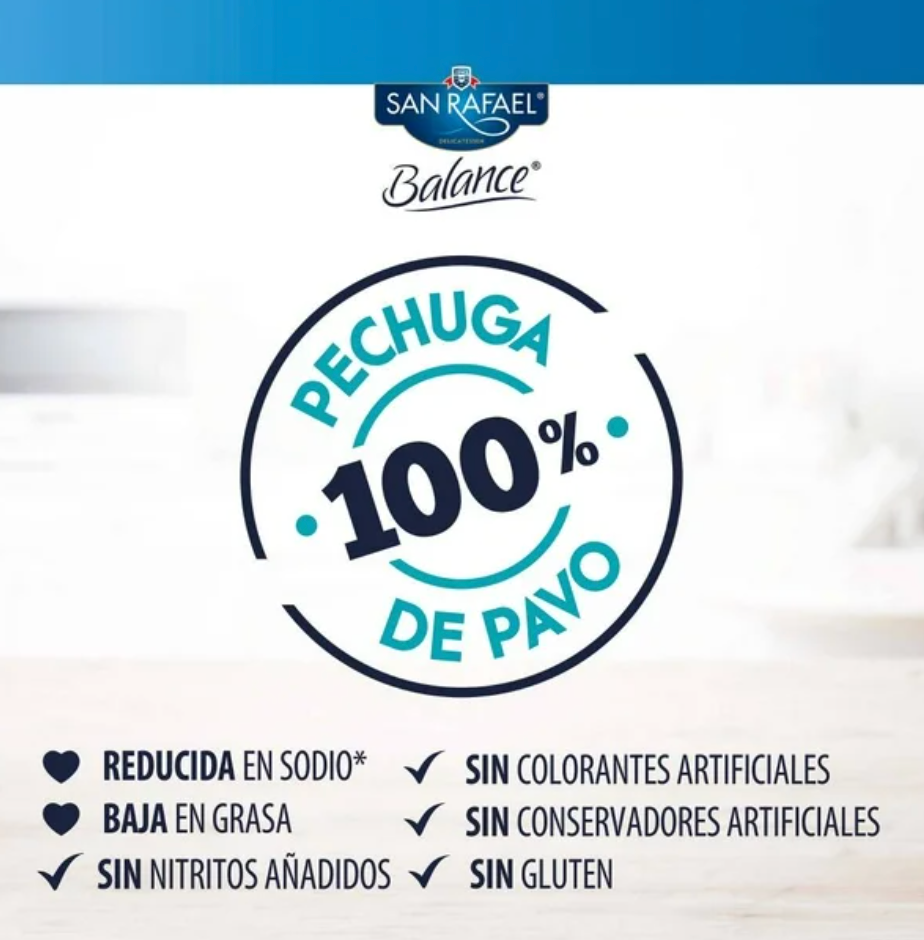 Pechuga de Pavo San Rafael Balance 3 pzas de 250 g - .