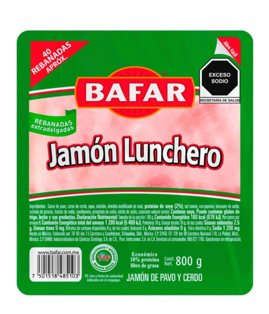Jamón Lunchero Bafar 800 gr - .