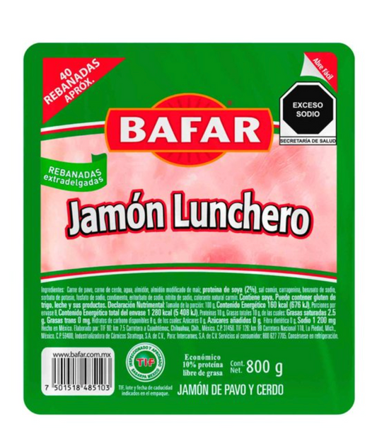 Jamón Lunchero Bafar 800 gr - .