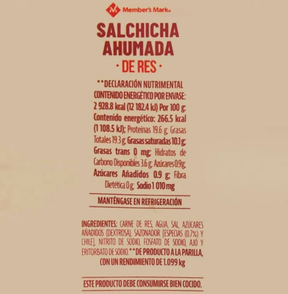 Salchicha Ahumada de Res Member's Mark 1.133 kg - .