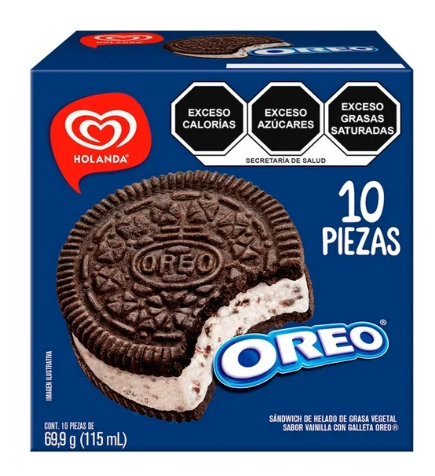 Sandwich Helado Holanda Sabor Oreo 10 piezas de 115 mL c/u - .