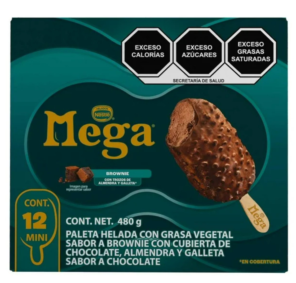 Mini Paletas Heladas Mega sabor Brownie 12 pzas - .