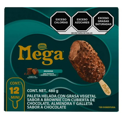 Mini Paletas Heladas Mega sabor Brownie 12 pzas - .