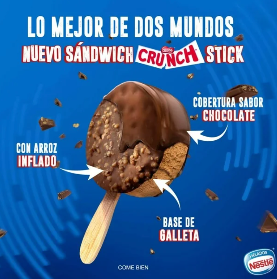 Paleta Helada Crunch Nestlé Sandwich Stick 8 pzas - .