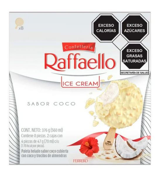 Paleta de Helado Raffaello 8 pzas de 47 g - .