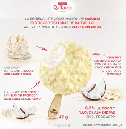 Paleta de Helado Raffaello 8 pzas de 47 g - .