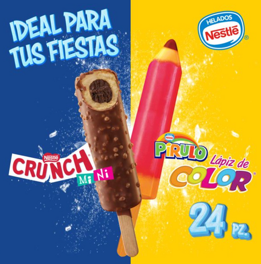 Paletas Heladas Nestlé Crunch + Pirulo Multipack 24 pzas - .