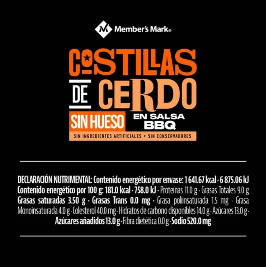 Costillas de Cerdo sin Hueso Member's Mark en Salsa BBQ 907 g - .