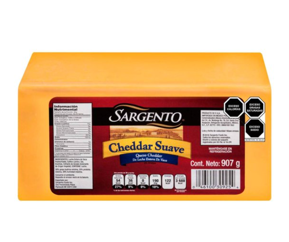 Queso Cheddar Sargento Suave 907 g - .