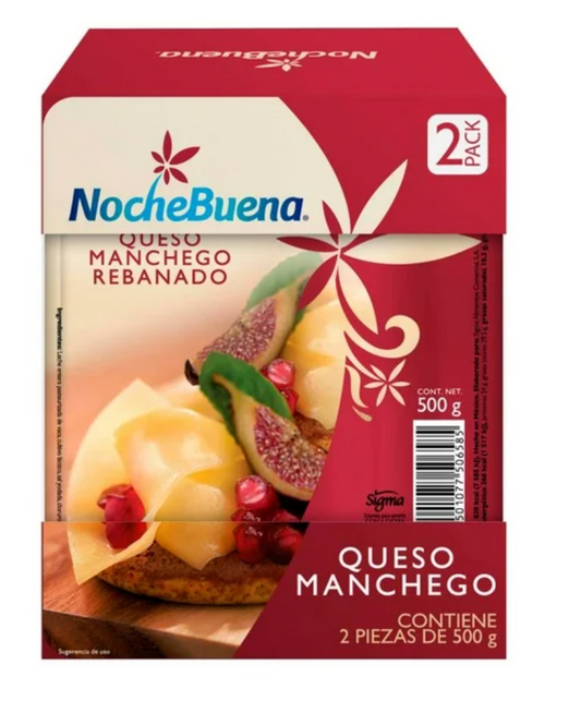 Queso Manchego Rebanado Nochebuena 2 piezas de 500 gr - .