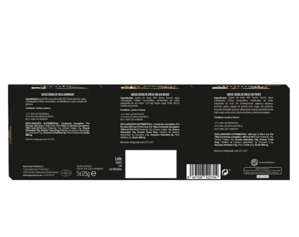 Queso Crema de Oveja Vega Sotuelamos Trufa, Ajo Negro y Ahumado 375 g - .