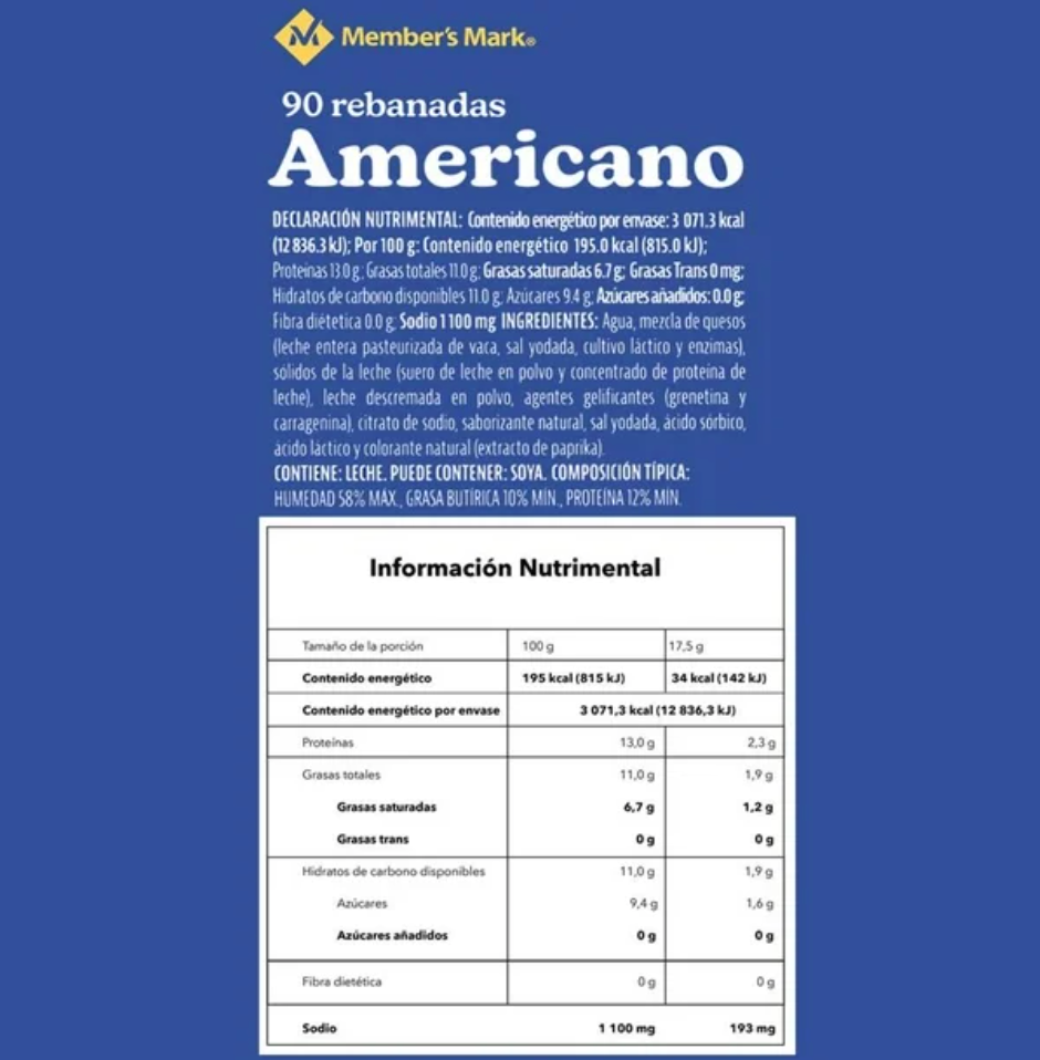 Queso Tipo Americano Member's Mark 1.57 Kg - .