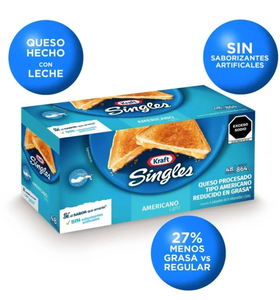 Queso Tipo Americano Kraft Singles Reducido en Grasa 48 Rebanadas - .