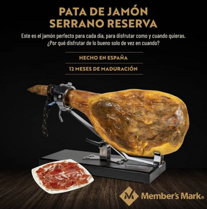 Pata de Jamón Serrano Member's Mark 12 Meses de Maduración 7-8 kg + Tabla y Cuchillo. - .
