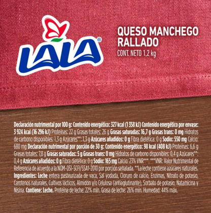 Queso Manchego Lala Rallado 1.2 kg - .