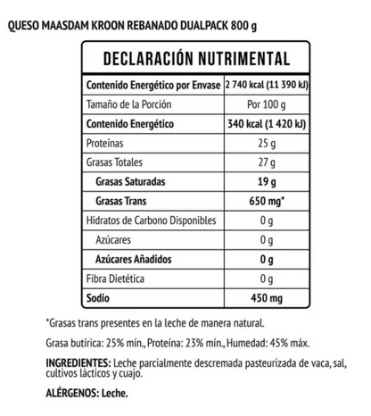 Queso Maasdam Rebanado Kroon 800 gr - .