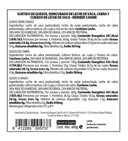 Quesos Españoles Member's Mark de Cabra, Semicurado y Curado 400 g - .