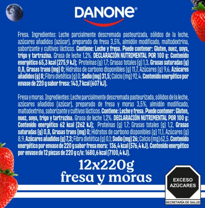 Yoghurt Bebible Danone Fresa y Moras 12 piezas de 220 g - .