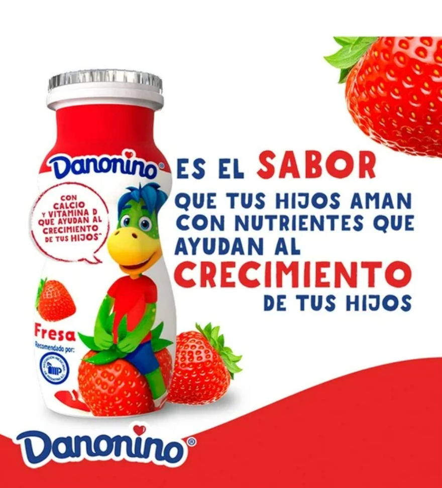 Alimento Lácteo Bebible Danonino Sabor Fresa 24 pzas de 90 g - .