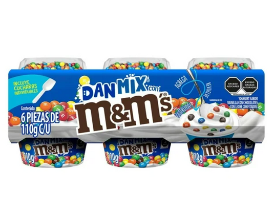 Yoghurt DanMix Vainilla con M&M's 6 pzas de 110 g c/u - .