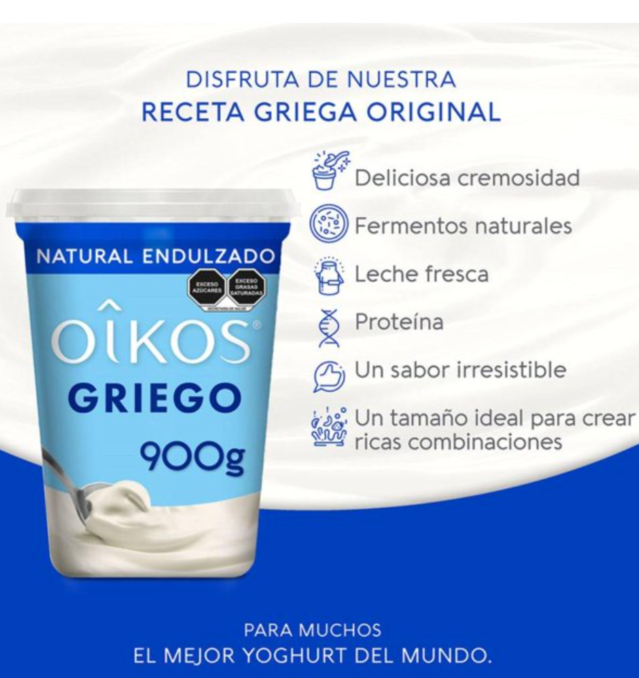 Yoghurt Griego Oikos Natural 2 piezas de 900 gr c/u - .