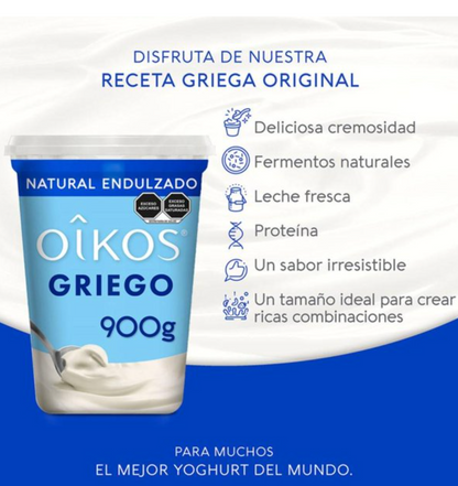 Yoghurt Griego Oikos Natural 2 piezas de 900 gr c/u - .