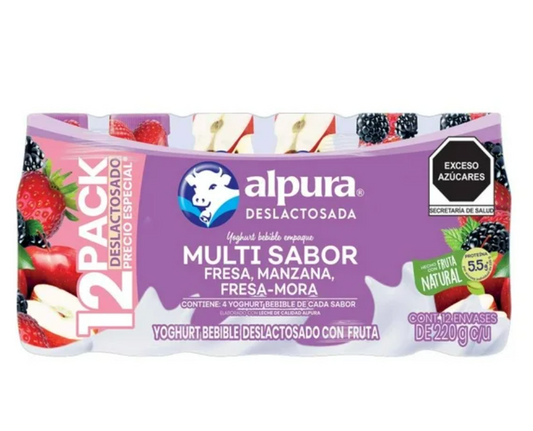 Yoghurt Bebible Deslactosado Alpura Multi Sabor 12 pzas de 220 g - .