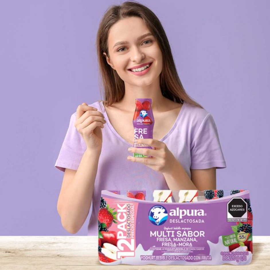 Yoghurt Bebible Deslactosado Alpura Multi Sabor 12 pzas de 220 g - .