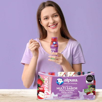 Yoghurt Bebible Deslactosado Alpura Multi Sabor 12 pzas de 220 g - .