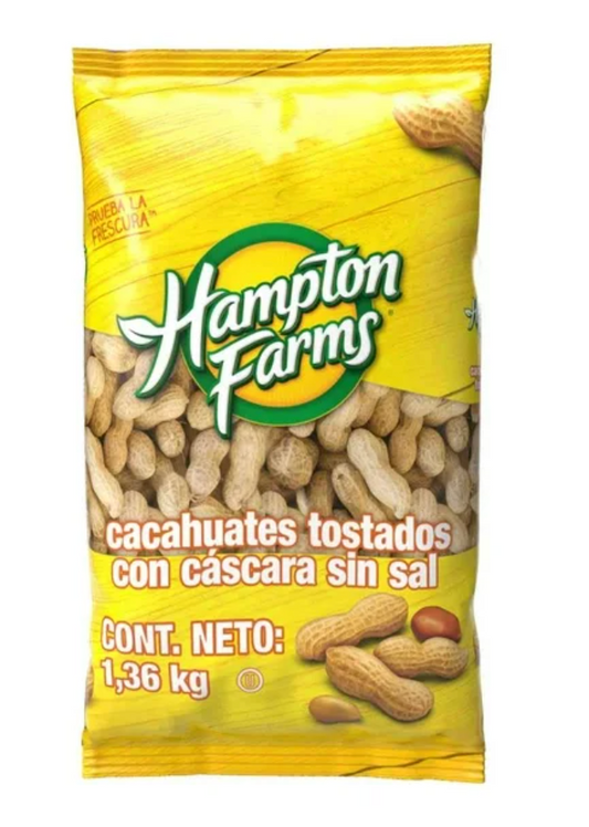 Cacahuate Tostado Hampton Farms con Cáscara sin Sal - .