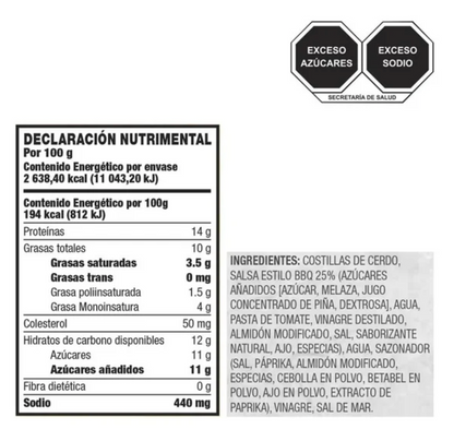 Costillas de Cerdo BBQ Member's Mark 1.36 kg - .