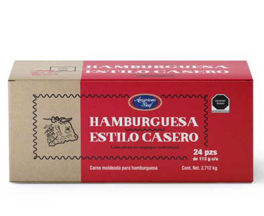 Carne para Hamburguesas AMERICAN BEEF Estilo Casera 24 pzas de 113 g c/u