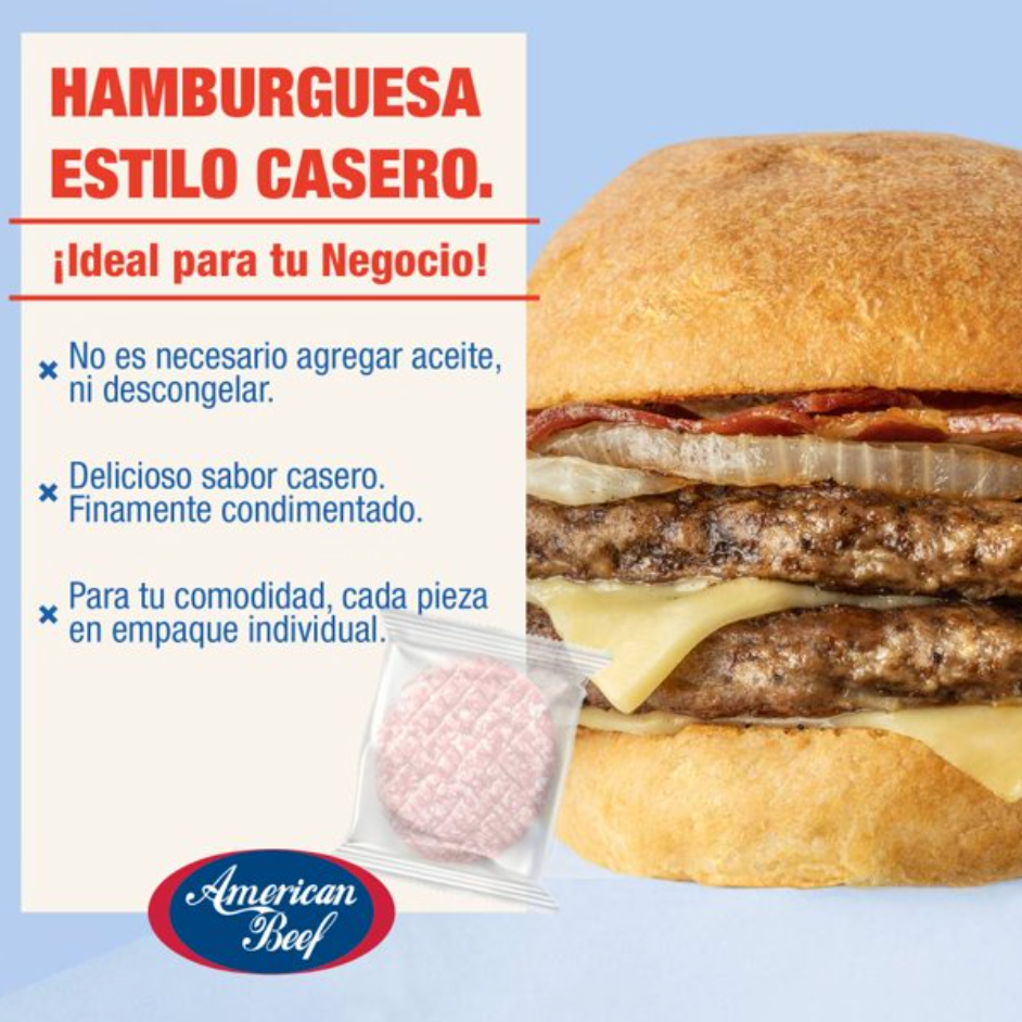 Carne para Hamburguesas AMERICAN BEEF Estilo Casera 24 pzas de 113 g c/u
