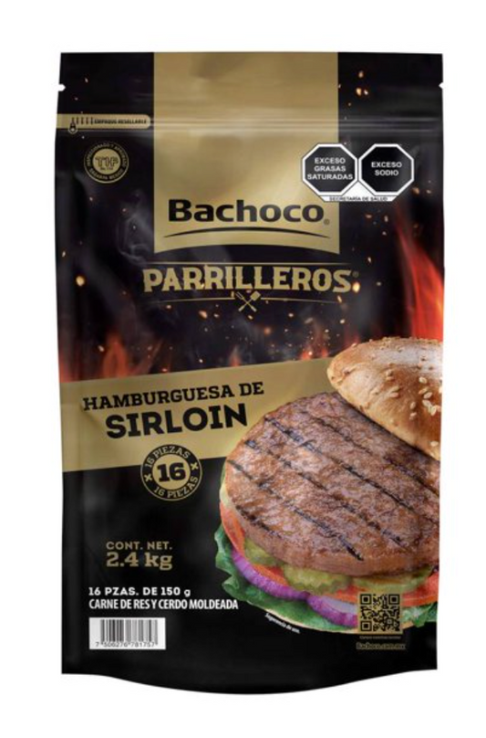 Carne Moldeada para Hamburguesa Bachoco Sirloin 2.4 Kg - .