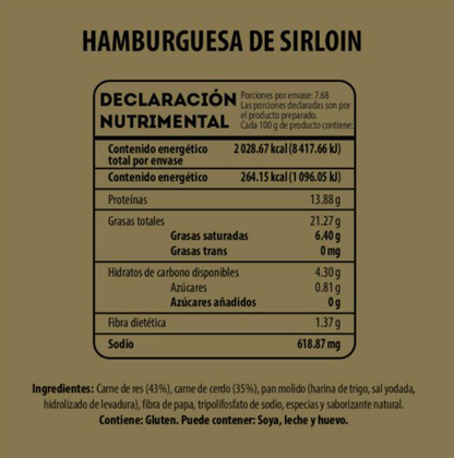 Carne Moldeada para Hamburguesa Bachoco Sirloin 2.4 Kg - .