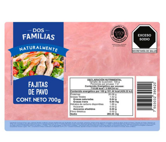 Fajitas de Pavo Dos familias 700 g - .