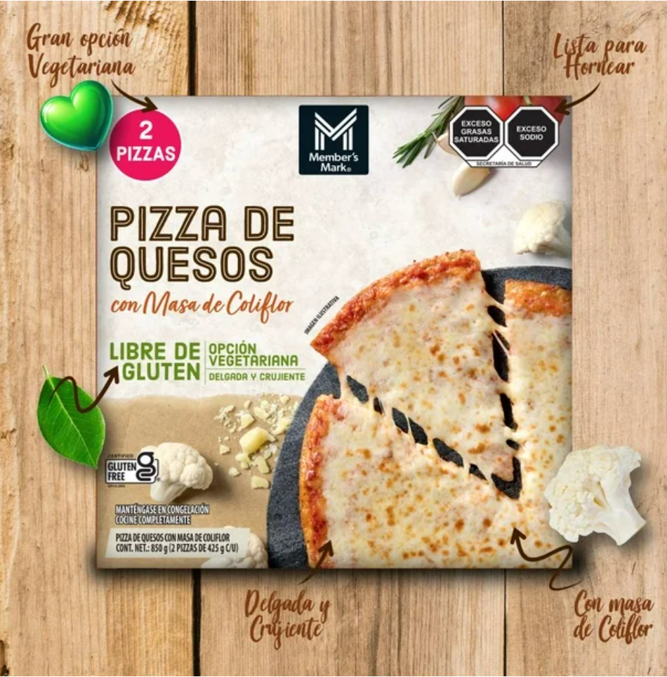 Pizza de Quesos Member's Mark con Masa de Coliflor 2 pzas de 425 g c/u - .