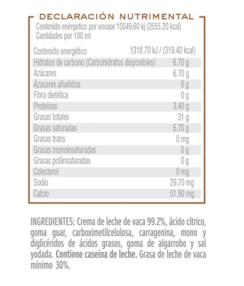 Crema Premium Acidificada Santa Clara 800 gr - .
