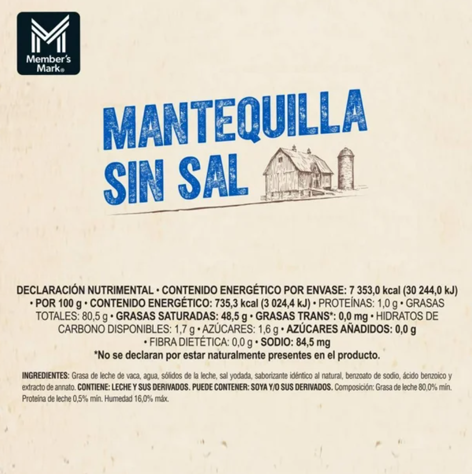 Mantequilla sin Sal Members Mark 1 kg - .