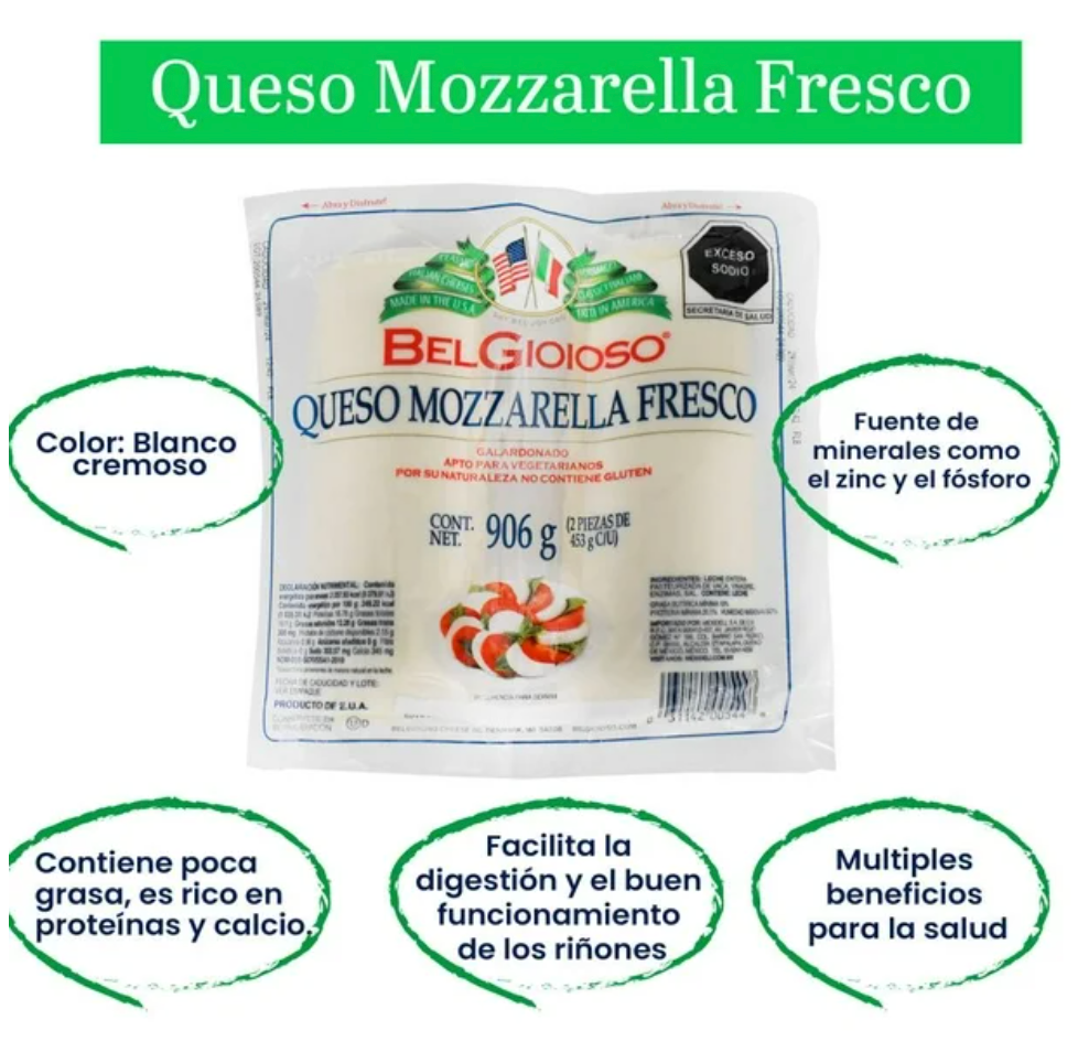 Queso Mozzarella Fresco BelGioioso 906 g - .