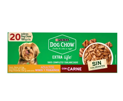 Alimento Húmedo para Perro Dog Chow PURINA Adultos Minis y Pequeños con Carne 20 pzas 100 g c/u - .