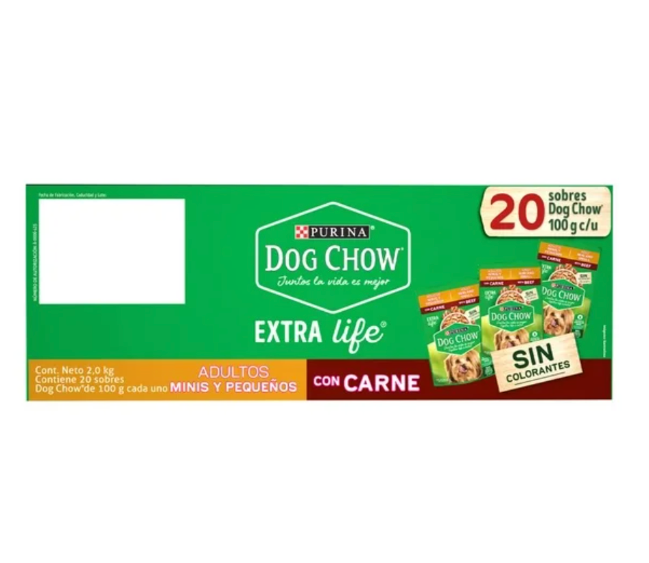 Alimento Húmedo para Perro Dog Chow PURINA Adultos Minis y Pequeños con Carne 20 pzas 100 g c/u - .