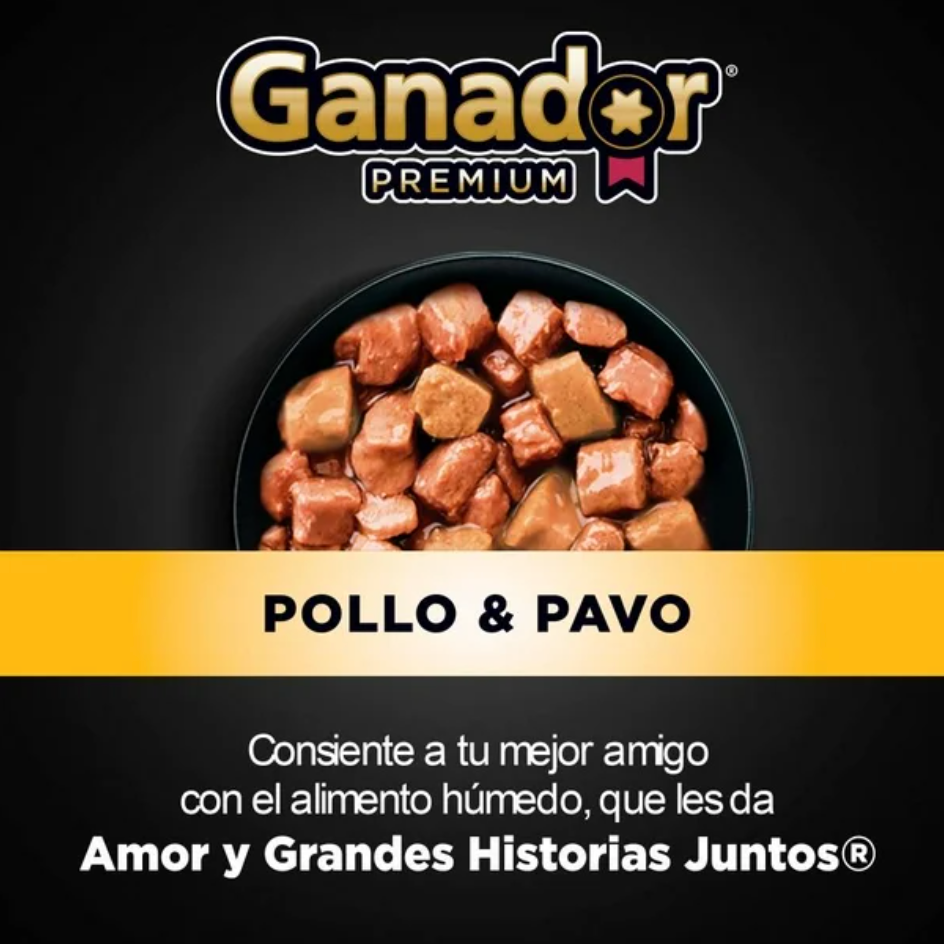 Alimento Húmedo para Perro Ganador Premium Sabor Pollo y Pavo 22 pzas de 100 g c/u - .
