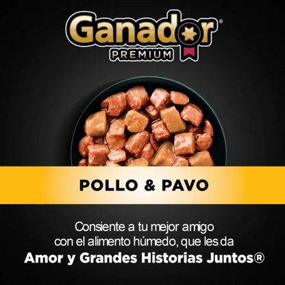 Alimento Húmedo para Perro Ganador Premium Sabor Pollo y Pavo 22 pzas de 100 g c/u - .