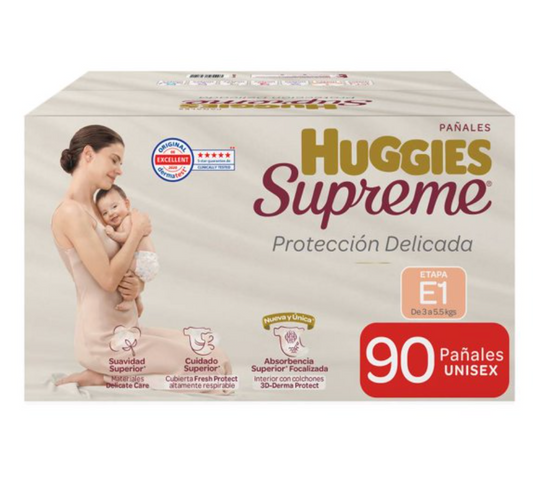 Pañales Huggies Supreme SUPREME Protección Delicada Etapa 1 90 pzas - .