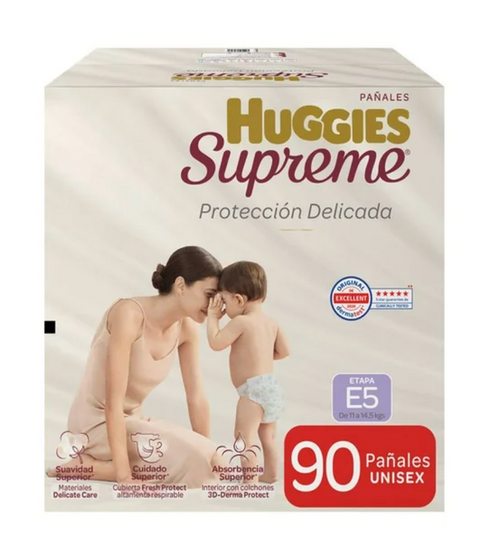 Pañales Huggies Supreme SUPREME Protección Delicada Etapa 5 90 pzas - .
